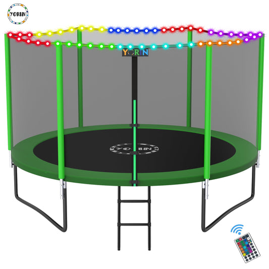 YORIN Trampoline for 3-4 Kids, 10 FT 8 FT Trampoline for Adults with Enclosure Net, Ladder, 1000LBS Weight Capacity Outdoor Round Recreational Trampoline,  Heavy Duty Upgrade Trampoline