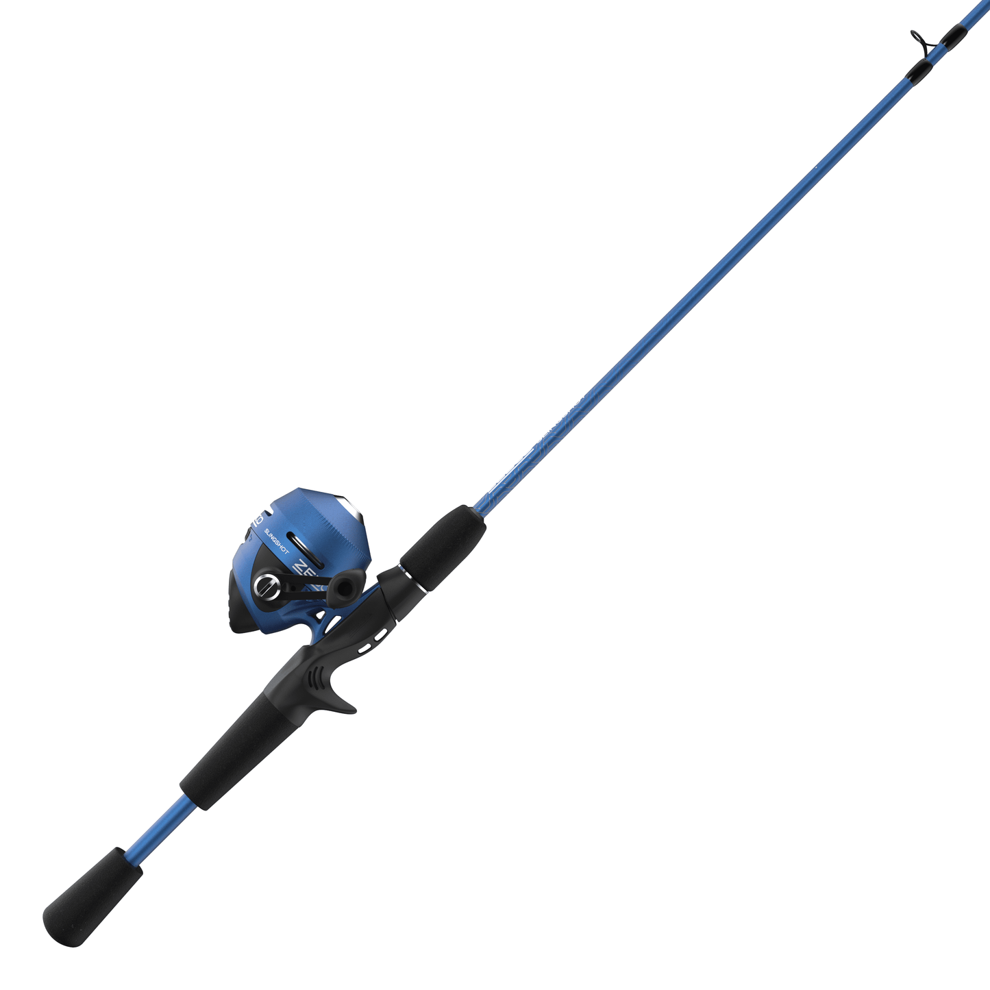 Zebco Slingshot Spincast Reel and Fishing Rod Combo, 5-Foot 6-Inch 2-Piece Fishing Pole, Size 30 Reel, Right-Hand Retrieve, Blue