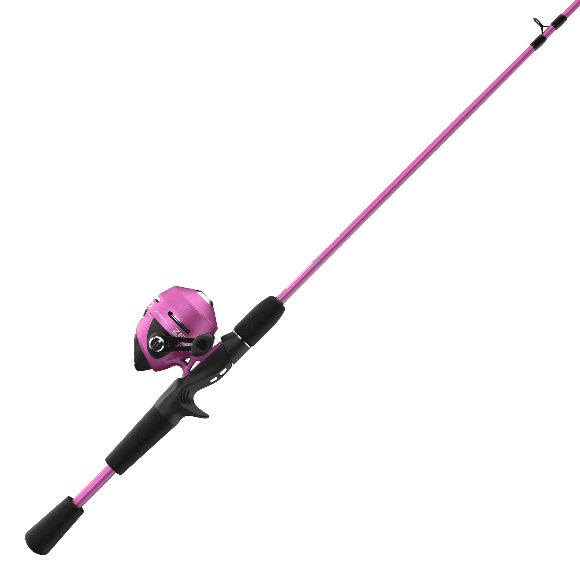 Zebco Slingshot Spincast Reel and Fishing Rod Combo, 5-Foot 6-Inch 2-Piece Fishing Pole, Size 30 Reel, Right-Hand Retrieve, Purple