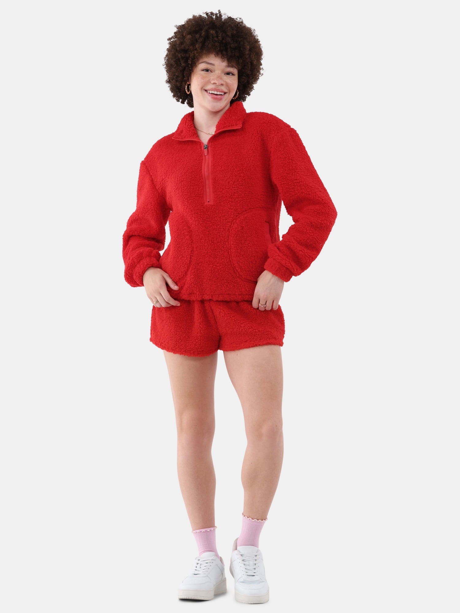 No Boundaries Half Zip Plush Pullover with Pockets, Women's and Women's Plus