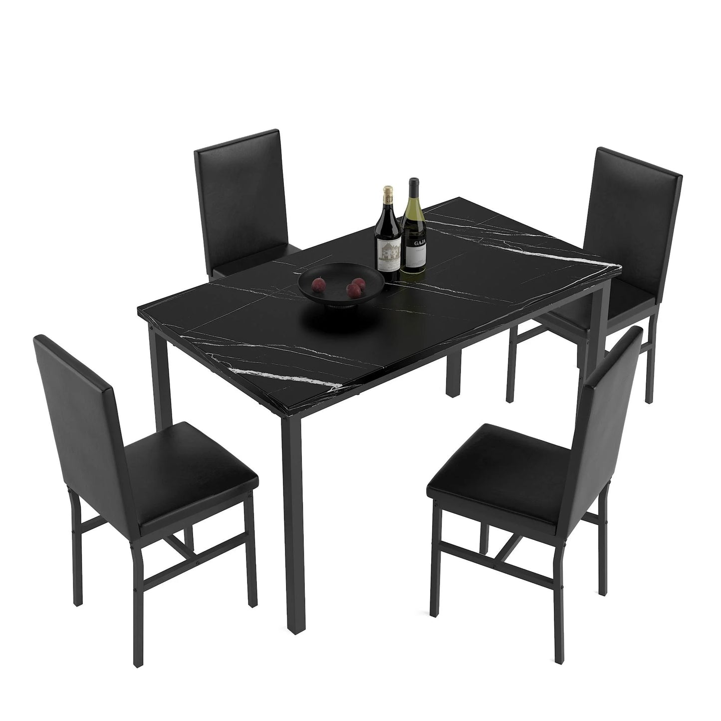 5 Piece Dining Table Set, Modern Faux Marble Tabletop and 4 PU Leather Upholstered Chairs, Rectangle Kitchen Table and Chairs for 4 Persons, Small Dining Set for Bar Dining Room Breakfast Nook