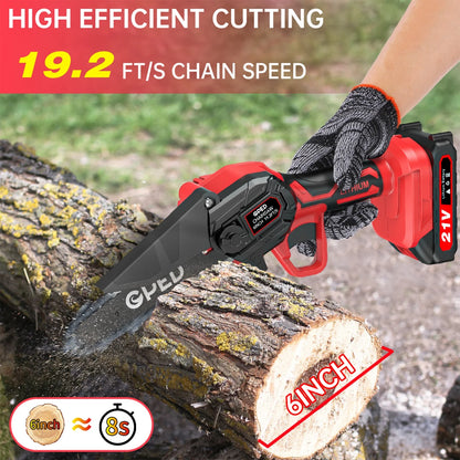 Mini Chainsaw Cordless 6 inch with 2 Battery, Mini Power Chain Saw with Security Lock, Electric Chainsaw, Handheld Small Chainsaw for Tree Trimming Wood Cutting (2 Mini Chainsaw + 2 Guide Plate)