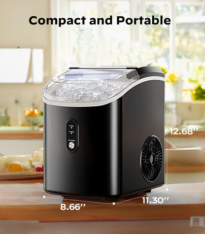 Nugget Ice Maker Countertop, Silonn Chewable Pellet Ice Machine with Self-Cleanin Function, 33lbs/24H Portable Ice Makers for Home Kitchen Officce, Black