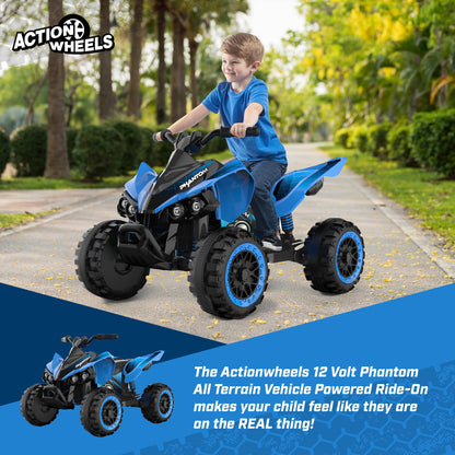 12 Volt Blue Phantom ATV Action Wheels Branded Battery Powered Rideon for Boys and Girls Ages 2 to 4 Years Old