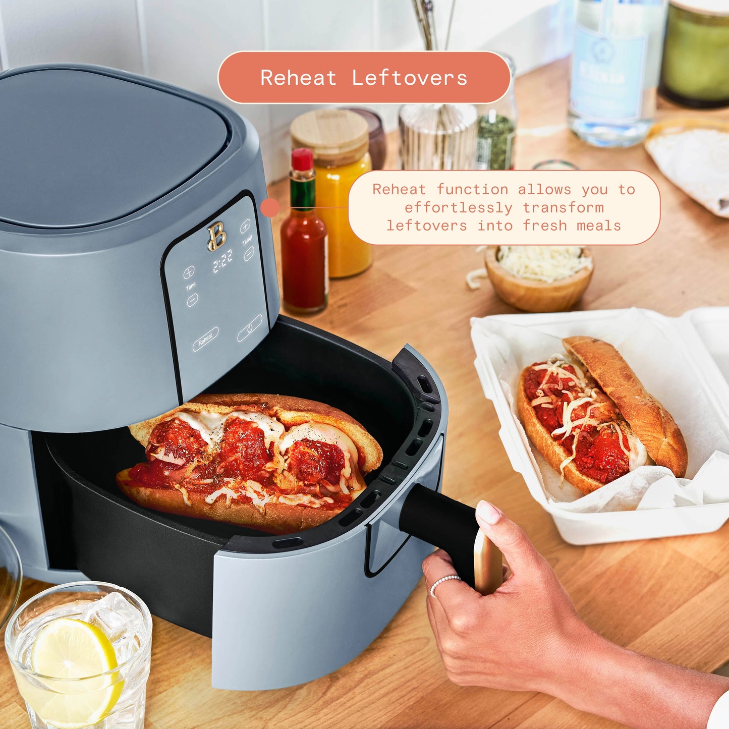 Beautiful 3 Qt Air Fryer with TurboCrisp Technology, Cornflower Blue by Drew Barrymore