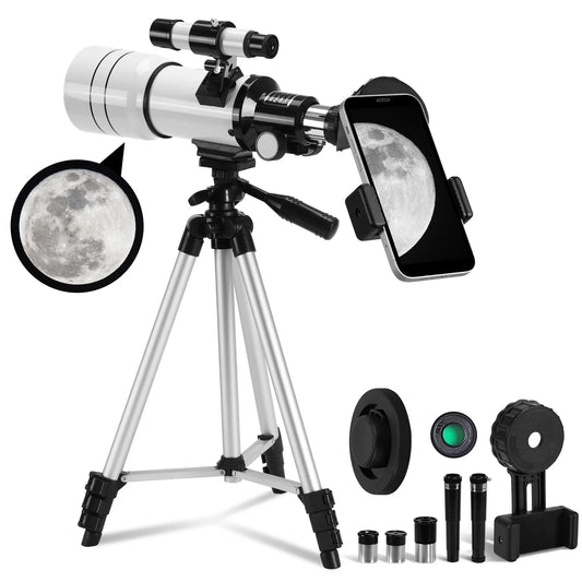 SUNOYAR Telescope, 70mm Telescopes for Adults & Kids, 300mm Refractor Telescope (15X-150X) with Adjustable Tripod for Astronomy Beginners, Gift for Kids