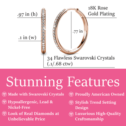 Cate & Chloe Bianca 18k Rose Gold Drop Dangle Hoop Earrings with Swarovski Crystals Gift for Women