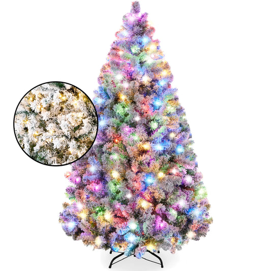 Best Choice Products 6ft Pre-Lit Christmas Pine Tree w/ Flocked Branches 250 Multicolored or Warm-White Light Modes