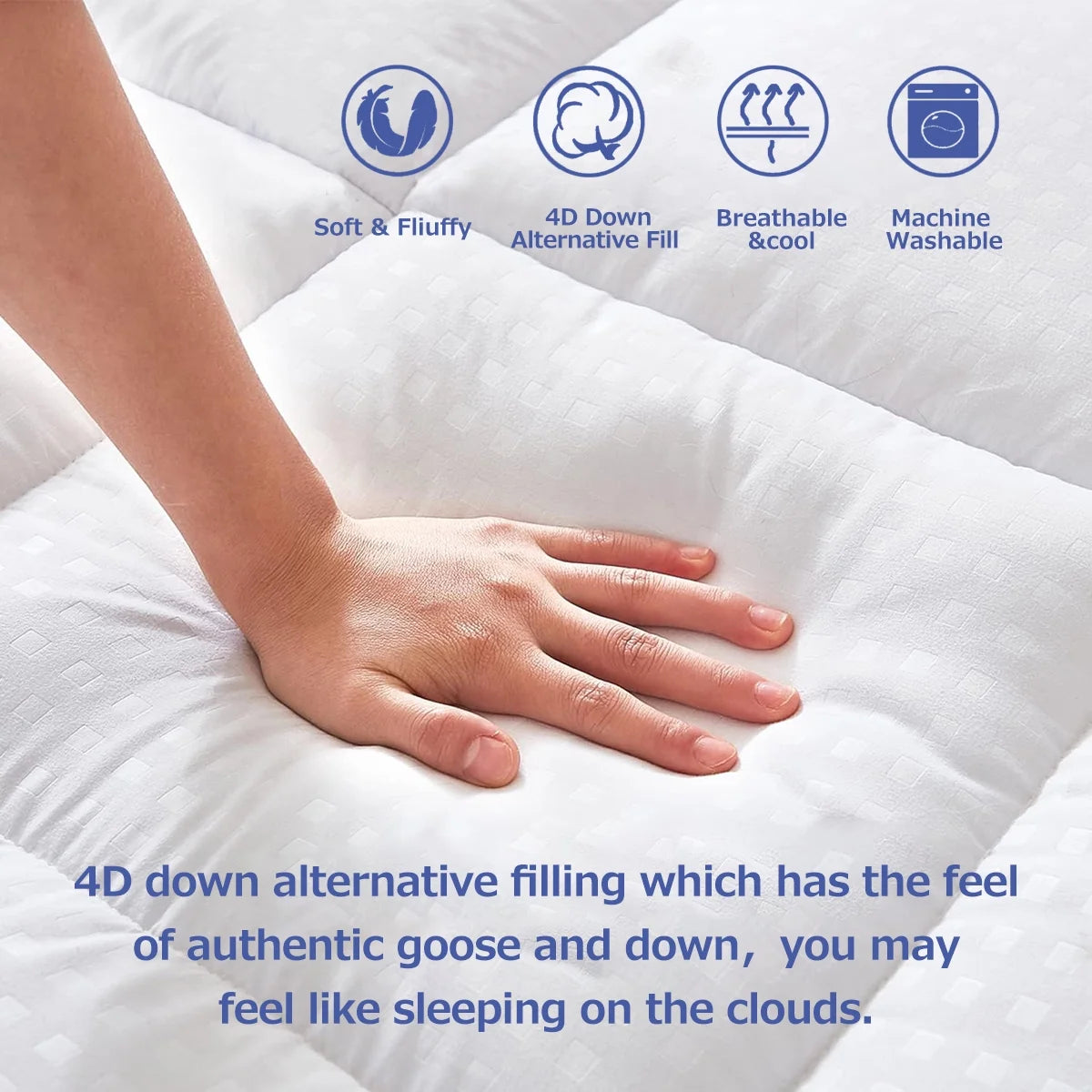 JUSTLET Extra Thick Queen Mattress Topper, Cooling Mattress Pad Cover, 2" Mattress Topper with 8-21 Inch Deep Pocket Soft Comfortable Breathable, White