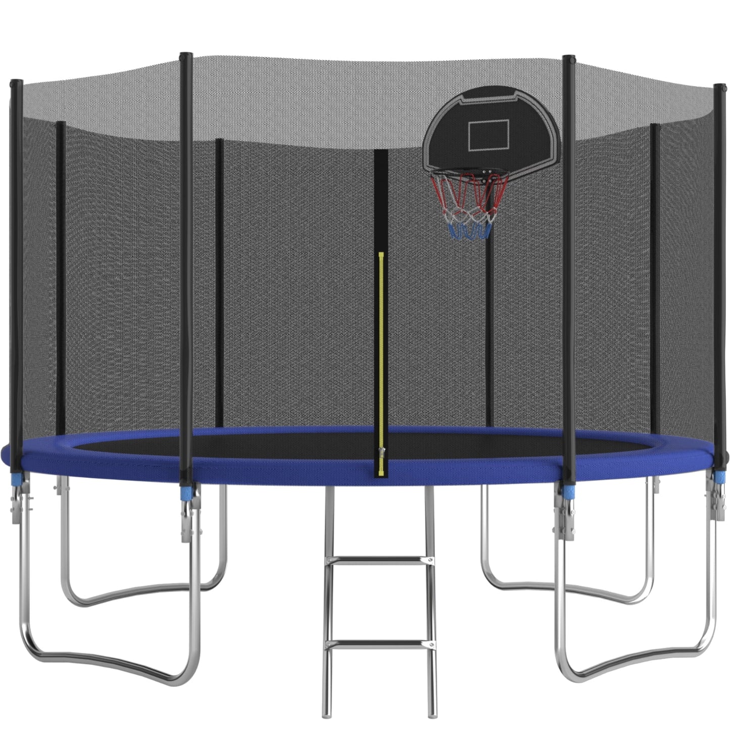 EUROCO 1000LBS 10FT Trampoline for 5-6 Kids Adults,Trampoline with Safety Enclosure Net,Basketball Hoop and Ladder, Easy Assembly Round Outdoor Recreational Trampoline