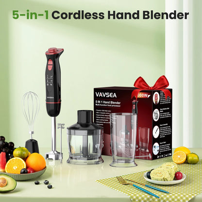 VAVSEA Immersion Hand Blender,5-in-1 1000W Multi-Function Handheld Stick Blender with Stainless Steel Blades, Chopper, 600ml Beaker, 12-Speed New Mixer Milk Frother for Baby Food/Smoothies