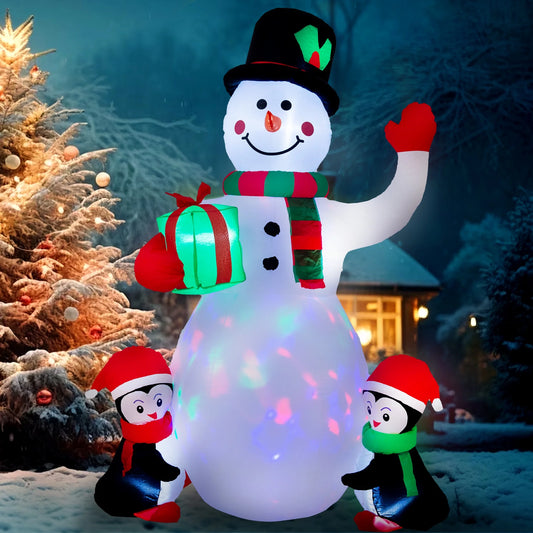 Yexmas 6.3FT Christmas  Inflatable Snowman with Penguins Gift Box, Blowup Christmas Decoration with LED Lights for Holiday/Party/Xmas/Yard/Garden Decorations