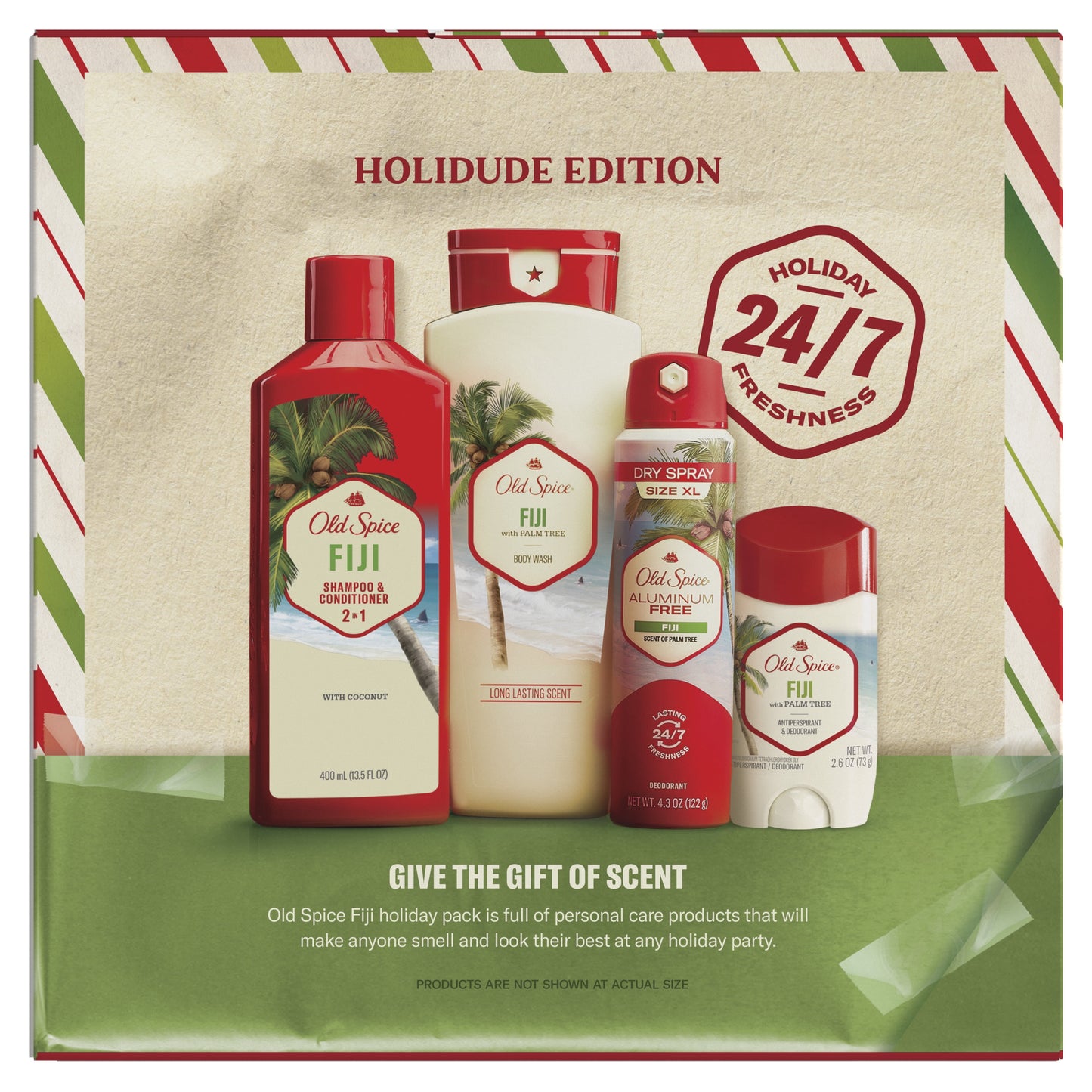 Old Spice Holiday Gift Pack for Men, Fiji Scent, Body Wash, Antiperspirant and Deodorant, Aluminum Free Spray, 2 in 1 Shampoo, 4-pack, Holidude Edition