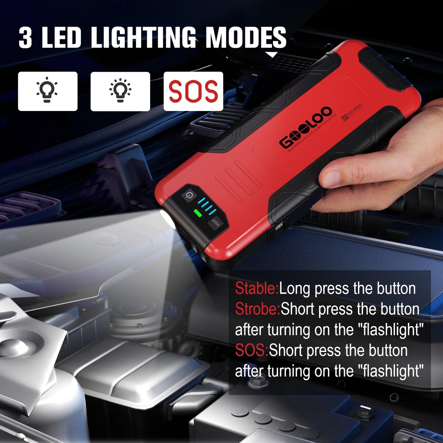 GOOLOO Car Battery Jump Starter,4500A Peak Jump Starter with USB Quick Charge (for 10L Gas or Up to 8L Diesel),GE4500 12V Jumper Pack with LED Light Powerful