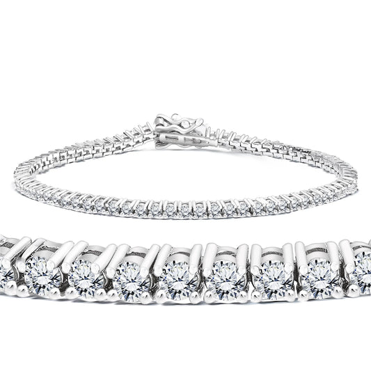 JeenMata 3 Carat Round Cut Moissanite Tennis Bracelet Eternity Design in 18K White Gold over Silver, Female, Adult