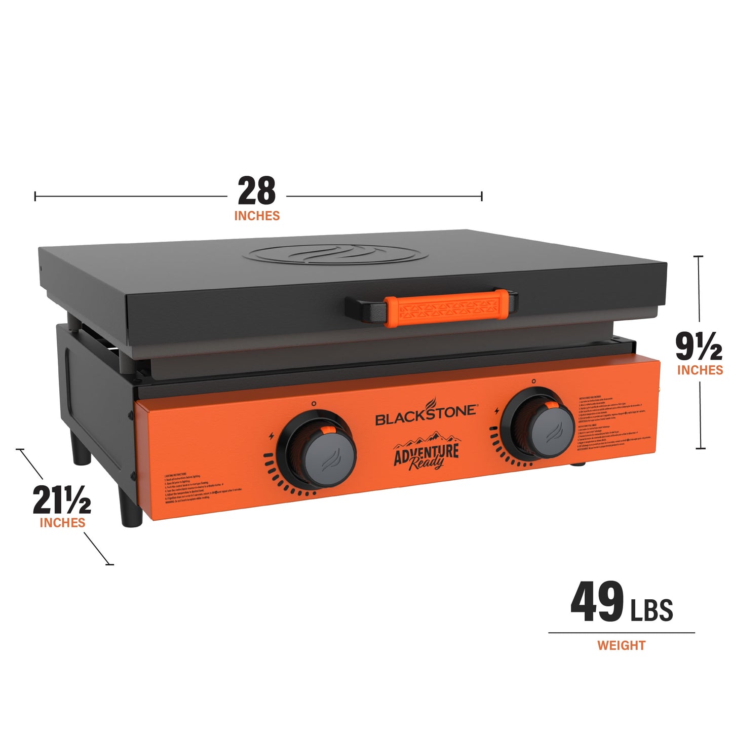 Blackstone Adventure Ready 2-Burner 22" Propane Griddle with Hard Cover in Orange