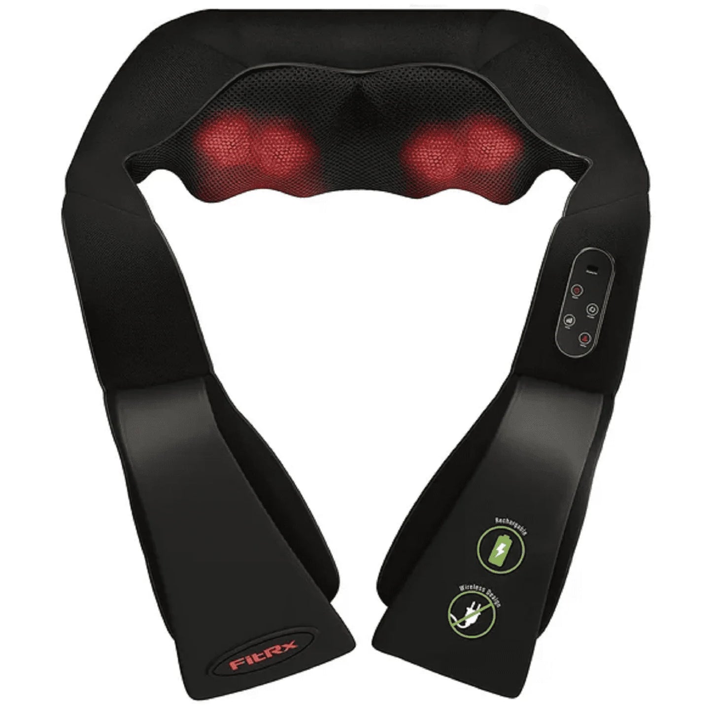 FitRx Cordless Shiatsu Shoulder, Back, and Neck Massager with Heat, USB-Rechargeable, Black