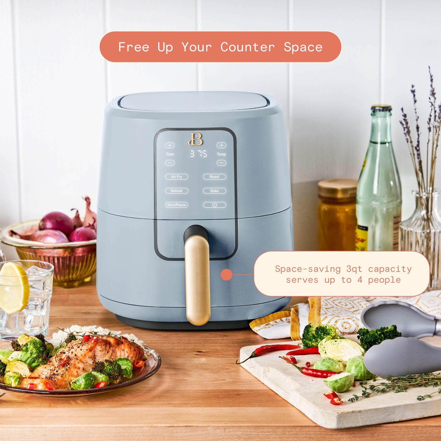 Beautiful 3 Qt Air Fryer with TurboCrisp Technology, Cornflower Blue by Drew Barrymore