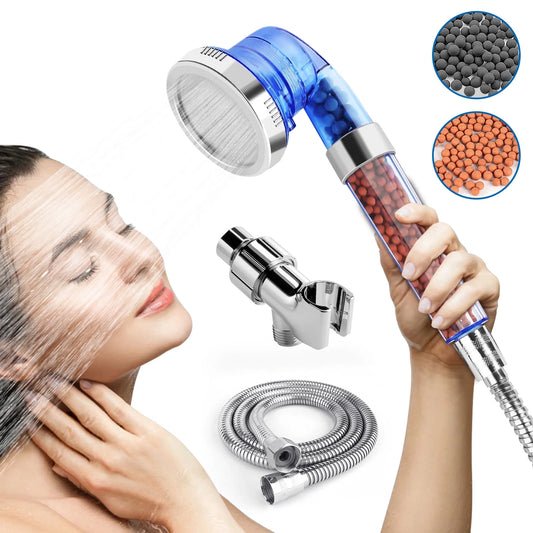 PHANCIR Hand Held Shower Head, 3 Settings Spray High-Pressure Shower Heads with Filter Beads, Blue