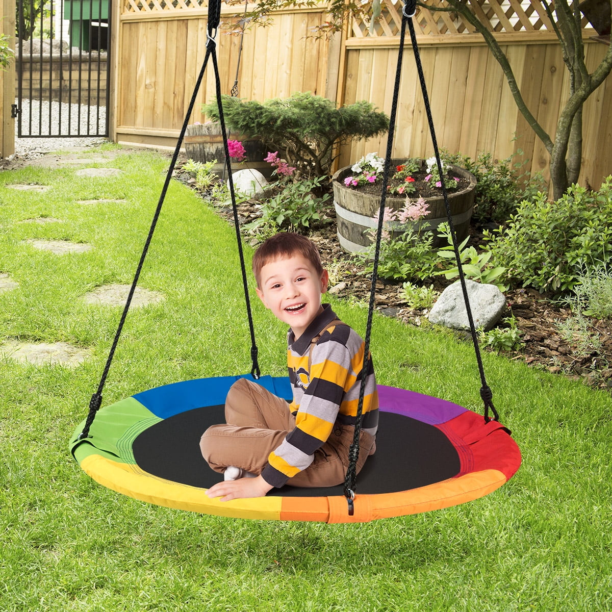 Goplus 40'' Flying Saucer Tree Swing Indoor Outdoor Play Set Swing for Kids Colorful