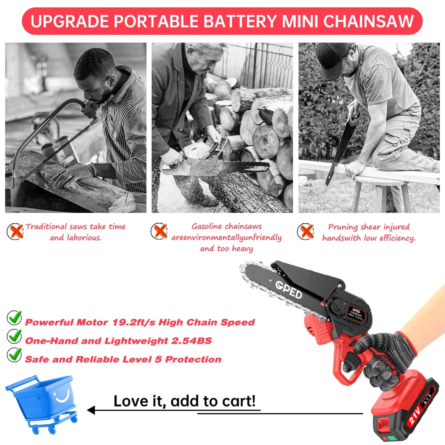 Mini Chainsaw Cordless 6 inch with 2 Battery, Mini Power Chain Saw with Security Lock, Electric Chainsaw, Handheld Small Chainsaw for Tree Trimming Wood Cutting (2 Mini Chainsaw + 2 Guide Plate)