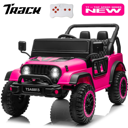 Track 7 24V Ride on Truck, Electric Car for Boys Girls, Ride on Car with Remote Control, Music, Bluetooth, Lights, Spring Suspension, Max Speed 5 mph, Pink