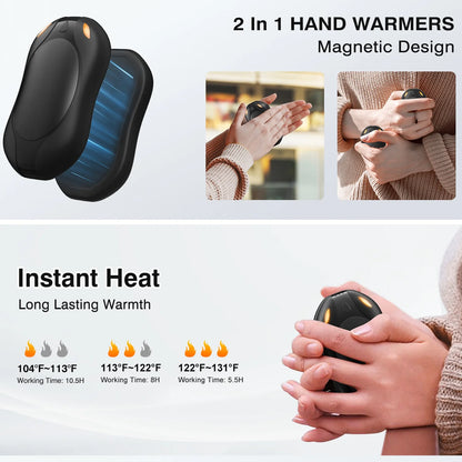 WHATOOK Hand Warmers Rechargeable 2 Pack,Portable Electric Hand Warmer 2 in 1 Magnetic Reusable Heater 3 Heat Settings, Best Christmas Gifts for Women Mens,Raynauds, Hunting, Golf, Camping