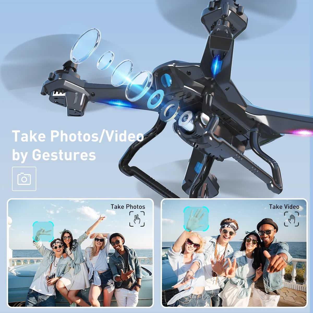 SNAPTAIN S5C WiFi FPV Drone with 1080P FHD Camera, Voice Control, Gesture Control RC Quadcopter for Beginners with Altitude Hold, Gravity Sensor, RTF One Key Take Off/Landing, Compatible w/VR Headset