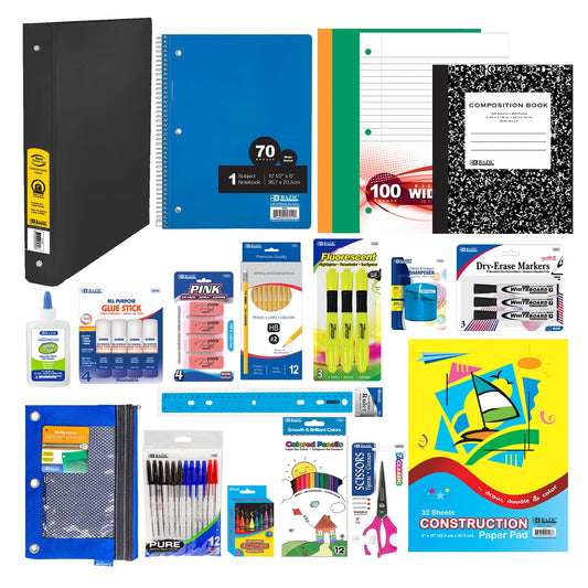 BAZIC School Kit Supplies Kit 86 Count, Bazic Products School Supplies Composition Books for Student 3-6 Grades, Spec May Vary, 1-Pack