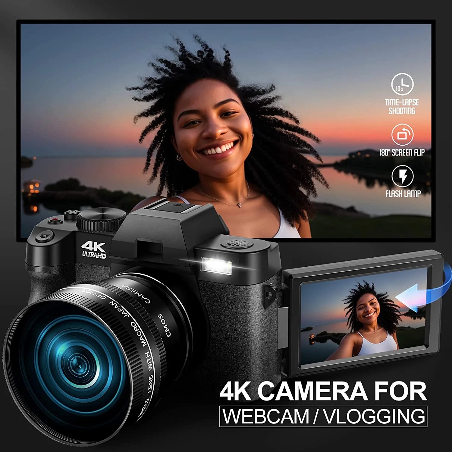 NBD Digital Camera 4K Ultra HD 48MP All-in-One Vlogging Camera with Wide Angle Lens, Digital Zoom 16x and 3" Screen