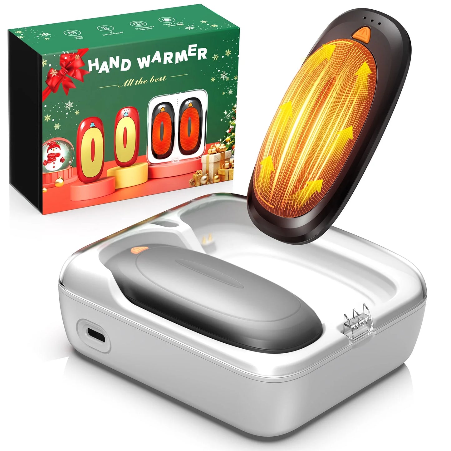 Rechargeable Hand Warmers with Charge Case, 2 Packs 14,000mAh Electric Dual Sided Hand Warmer, Reusable Electric Pocket Heater for Hunting, Portable Heater Gifts for Christmas,Outdoor,Camping