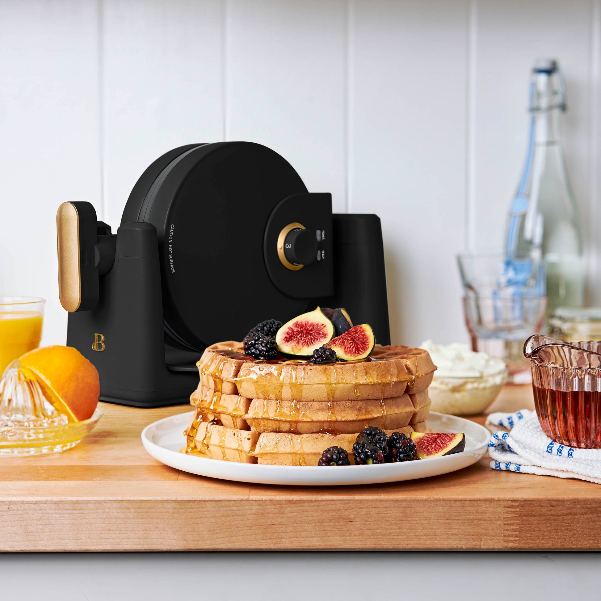 Beautiful Rotating Belgian Waffle Maker, Black Sesame by Drew Barrymore