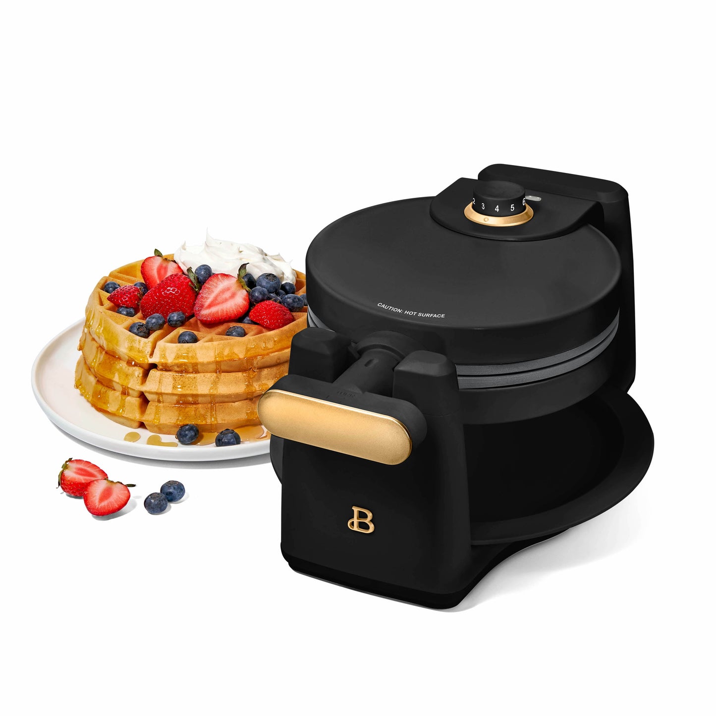 Beautiful Rotating Belgian Waffle Maker, Black Sesame by Drew Barrymore