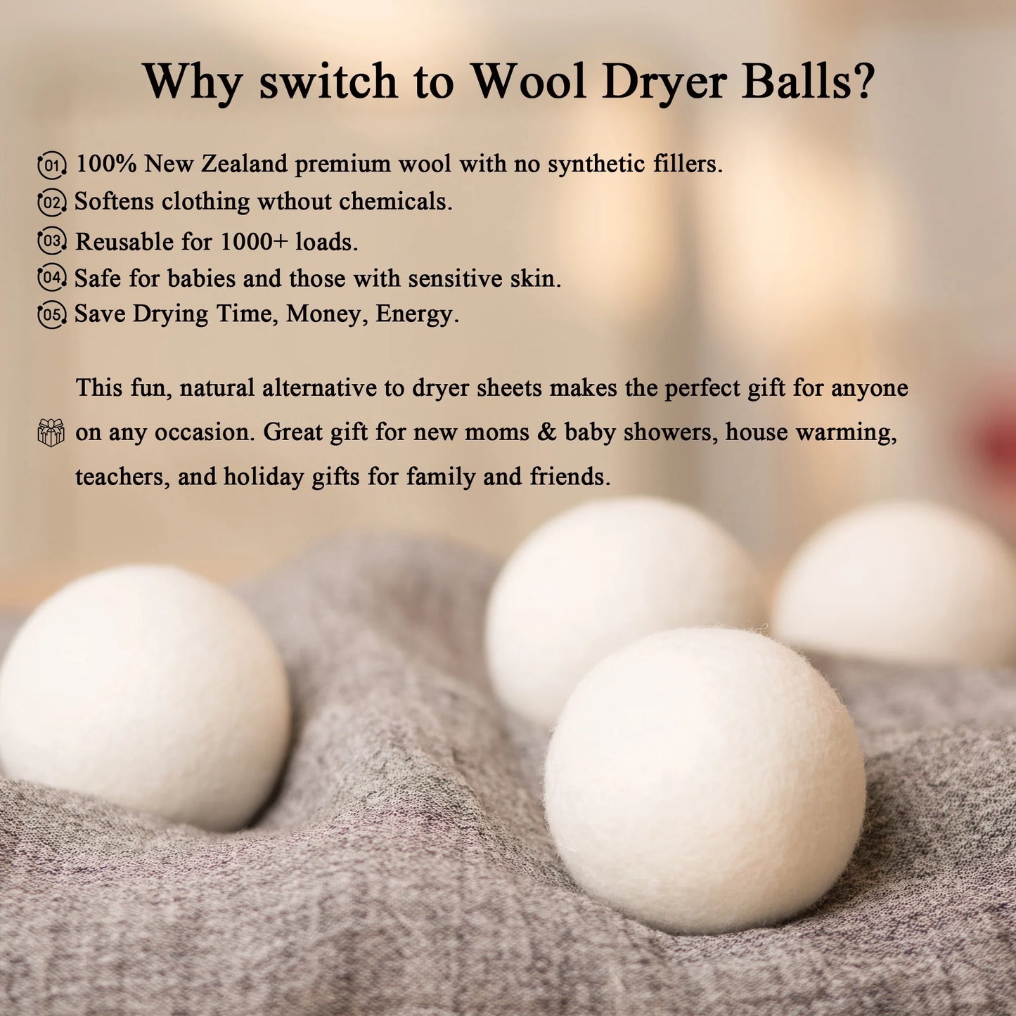 Wool Dryer Balls Organic XL 6 Balls per Pack by Loaddvni, Save Time,Money,Energy.