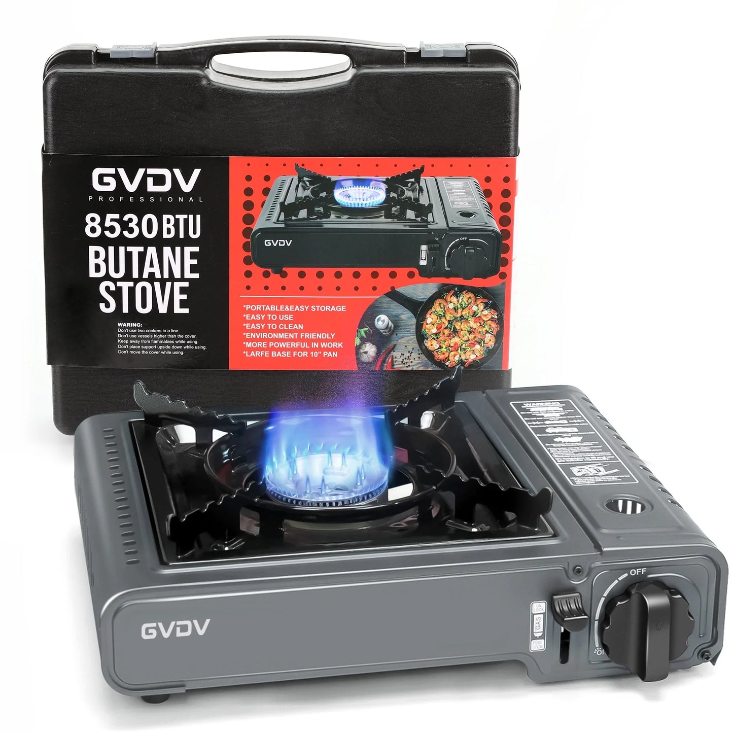 GVDV Portable Camping Stove, 1 Burner Butane Gas Stove with Carrying Case