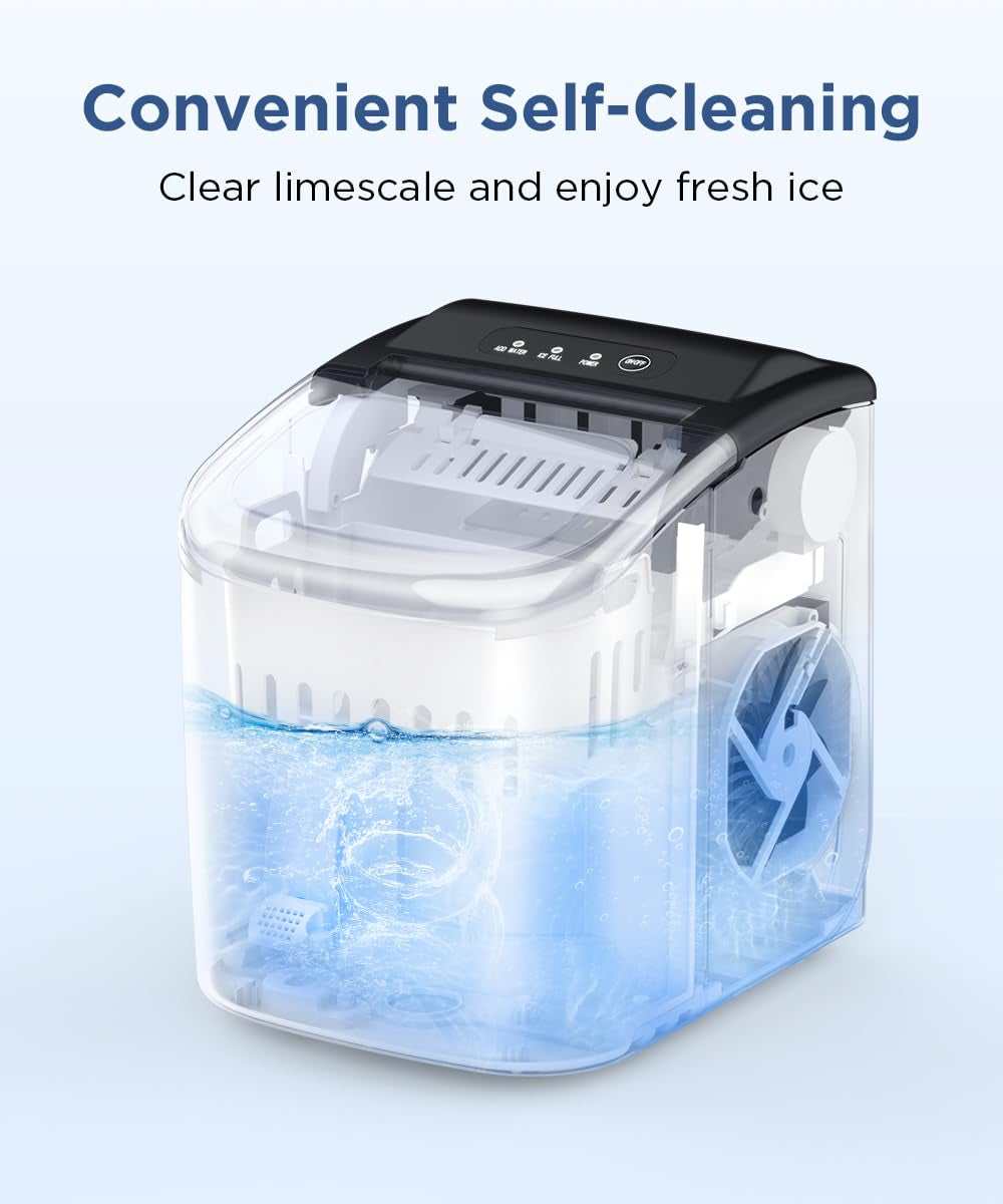 COWSAR Ice Maker Countertop, Portable Ice Machine with Self-Cleaning, 26.5lbs/24Hrs, 9 Bullet Ice Cubes in 6 Mins, Ice Basket and Scoop, Ideal for Home, Kitchen, Bar, Camping