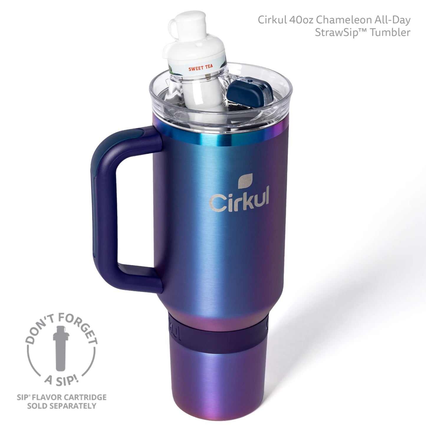 Cirkul 40oz All-Day StrawSip Double-Wall Insulated Stainless Steel Tumbler with Handle, Chameleon (Purple Green)