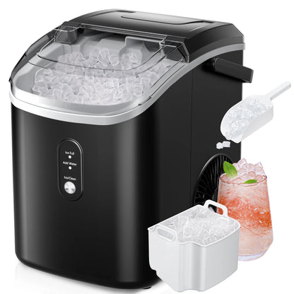 Simzlife Nugget Ice Maker Countertop, Portable Ice Maker Machine with Handle, Self-Cleaning, Ready in 6 Mins, 34lbs/24H, Soft Chewable Ice, Black