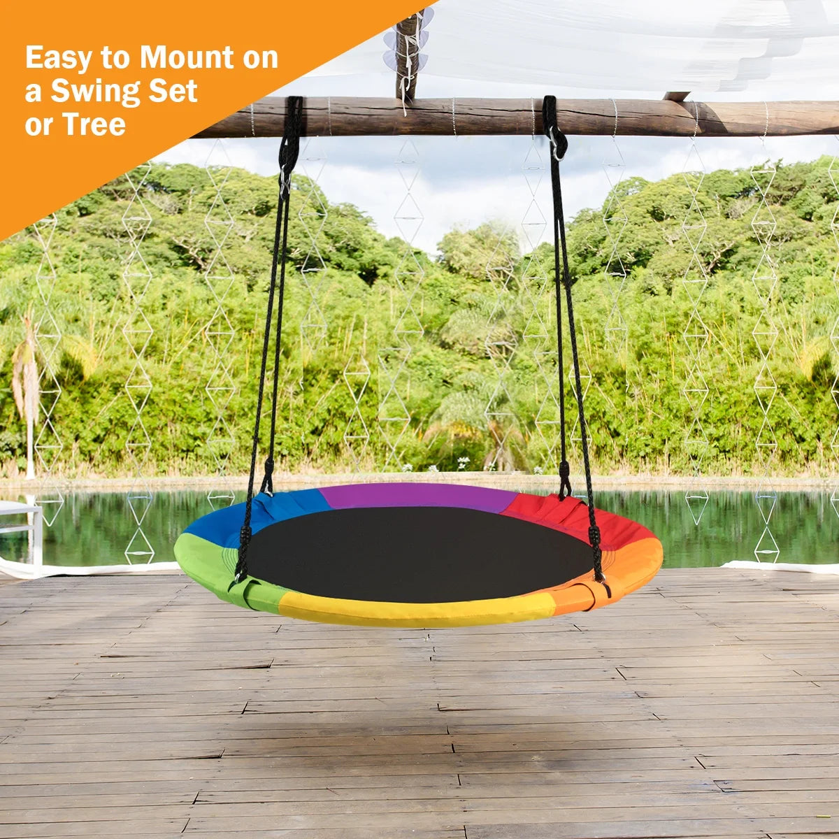 Goplus 40'' Flying Saucer Tree Swing Indoor Outdoor Play Set Swing for Kids Colorful