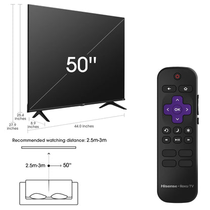 Hisense 50" Class R6 Series 4K UHD Roku Smart TV (50R6030N, 2024 Model) - Dolby Vision HDR, Motion Rate 120, DTS Studio Sound, Gaming Mode, Bezel-less Design