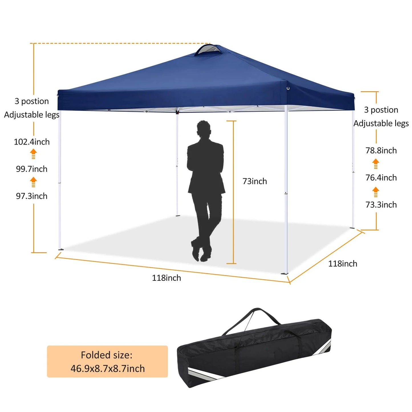 HOTEEL Canopy 10x10 Waterproof Pop up Canopy Tent with 4 Sidewalls Outdoor Event Shelter Tent for Parties Sun Shade Party Commercial Canopy with Air Vent & Carry Bag, Dark Blue