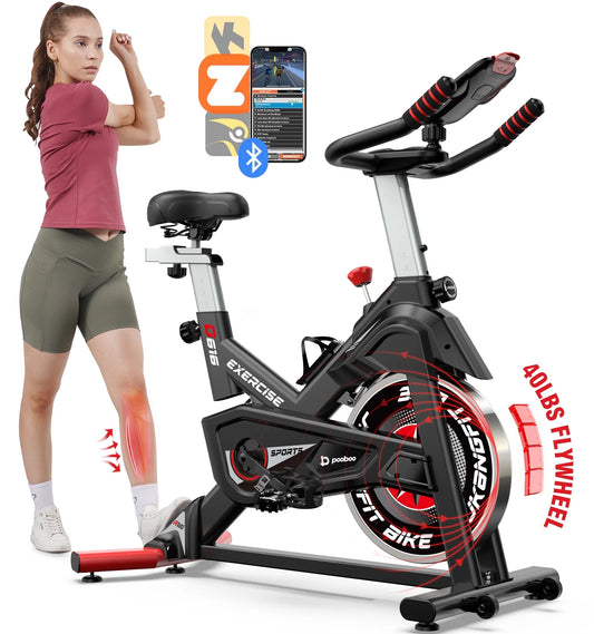 POOBOO Indoor Cycling Bike Exercise Bike Bluetooth Stationary Bike Heavy-duty Flywheel with Silent Magnetic Resistance 100 Levels for Home Gym Exercise