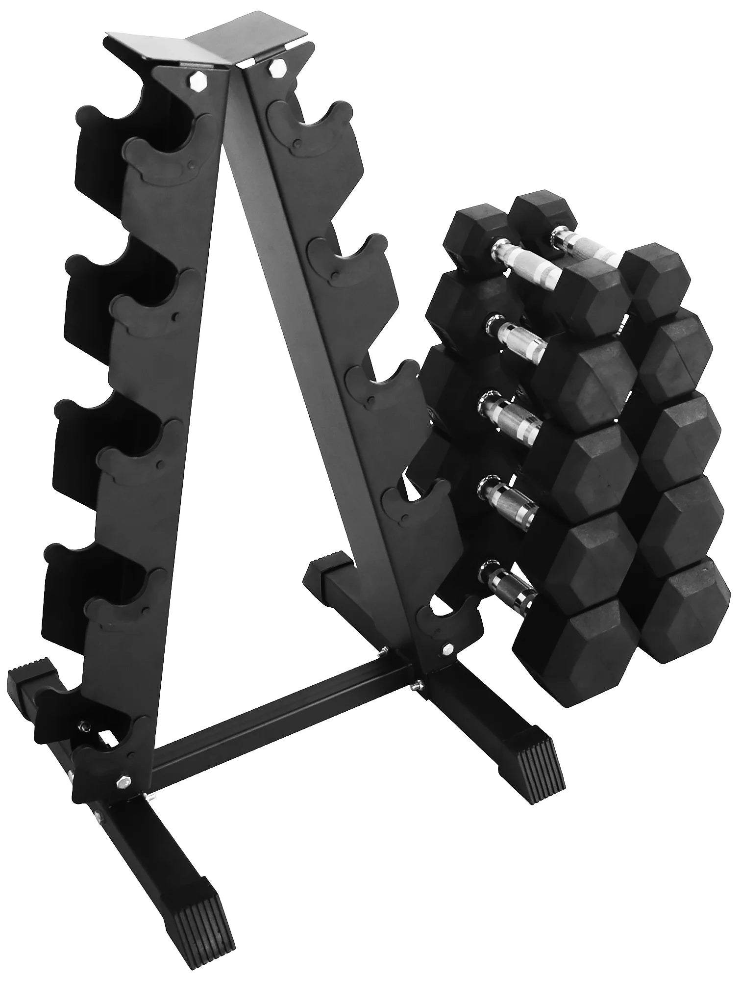 BalanceFrom 150LB Rubber Coated Hex Dumbbell Weight Set with A-Frame Rack, 5-25 lbs Pairs