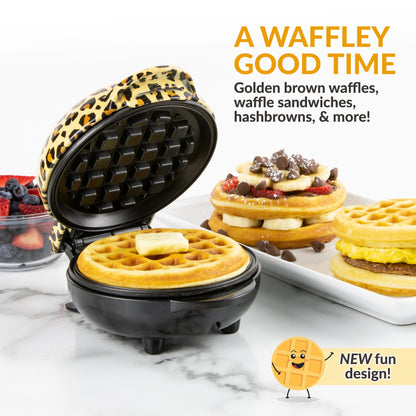 MyMini Waffle Maker, Brown & Black Leopard Print