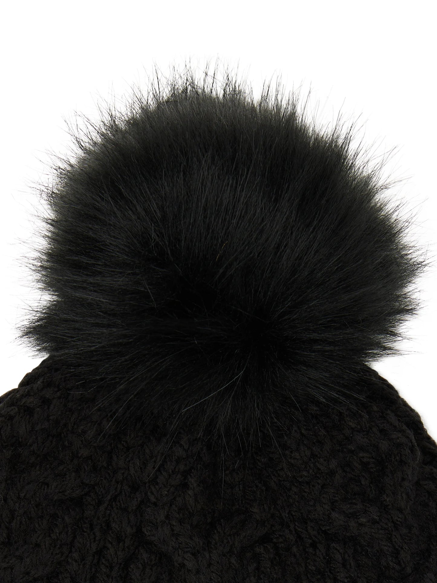 Time and Tru Women's Pom Cable Knit Winter Beanie, Black Soot