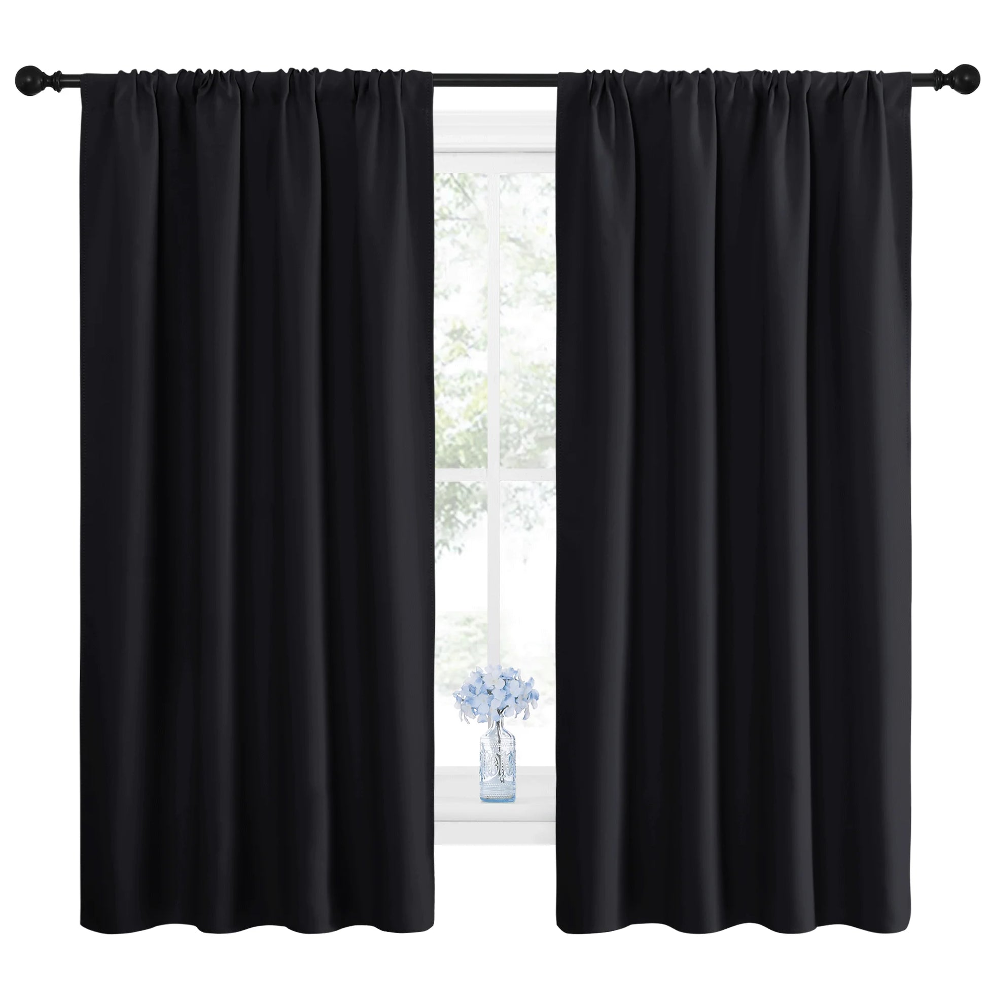 NICETOWN Halloween Blackout Curtains Thermal Insulated Rod Pocket Window Treatments Room Darkening Drapes for Bedroom, Black, 42"x63", 2 Panels