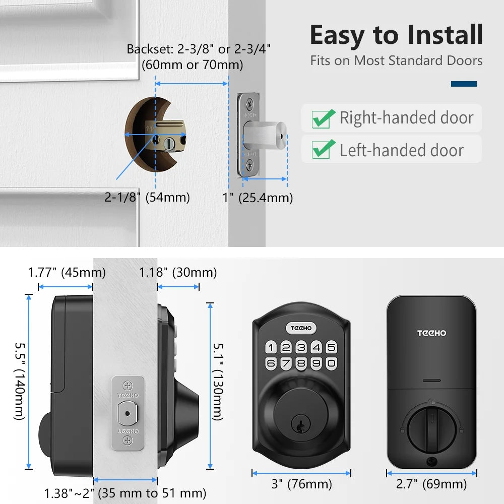 TEEHO Keyless Entry Door Lock Keypad Electronic Smart Deadbolt for Front Door Digital Lock Anti-Peeking Password, Easy Installation Matte Black Finish 1.76 Pounds