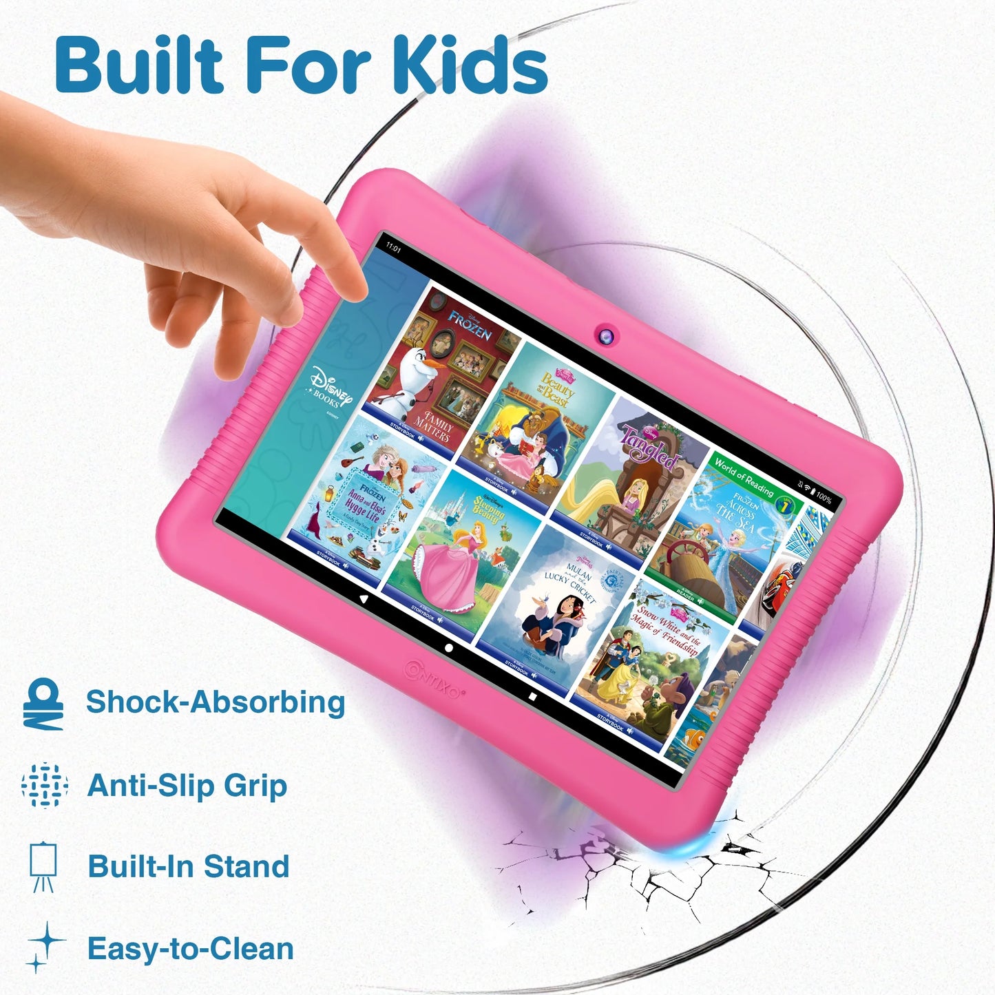 Contixo 10" Kids Tablet Bundle, 80 FREE Disney eBooks, Bluetooth Headphones, Case, Stylus, 32GB, Parental Controls, Tablet for kids 3-7 - Pink