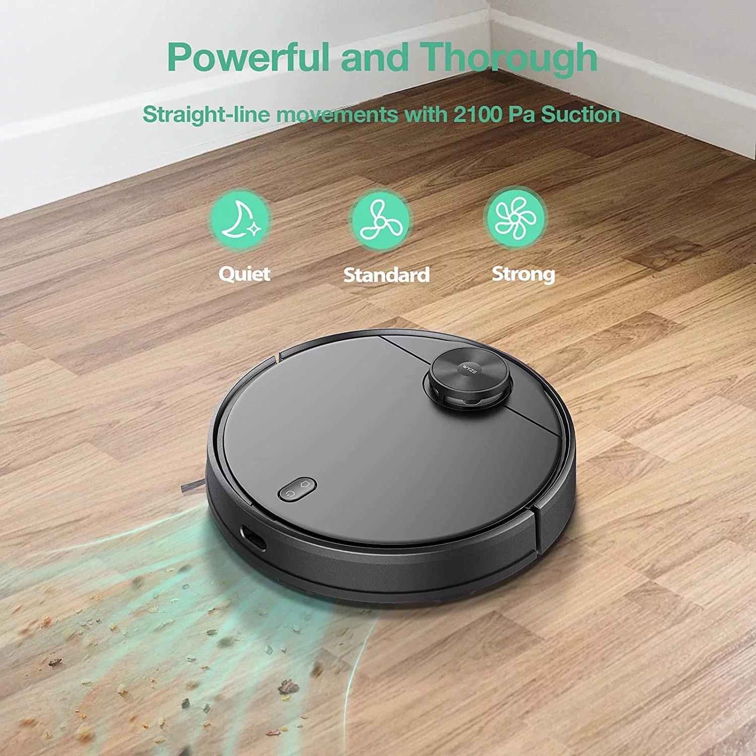 Wyze Robot Vacuum with LiDAR Room Mapping, 2,100Pa Strong Suction, Straight-line Movements, Virtual Walls, Ideal for Pet Hair, Hard Floors and Carpets, Wi-Fi Connected Robotic Vacuum & Self-Charging