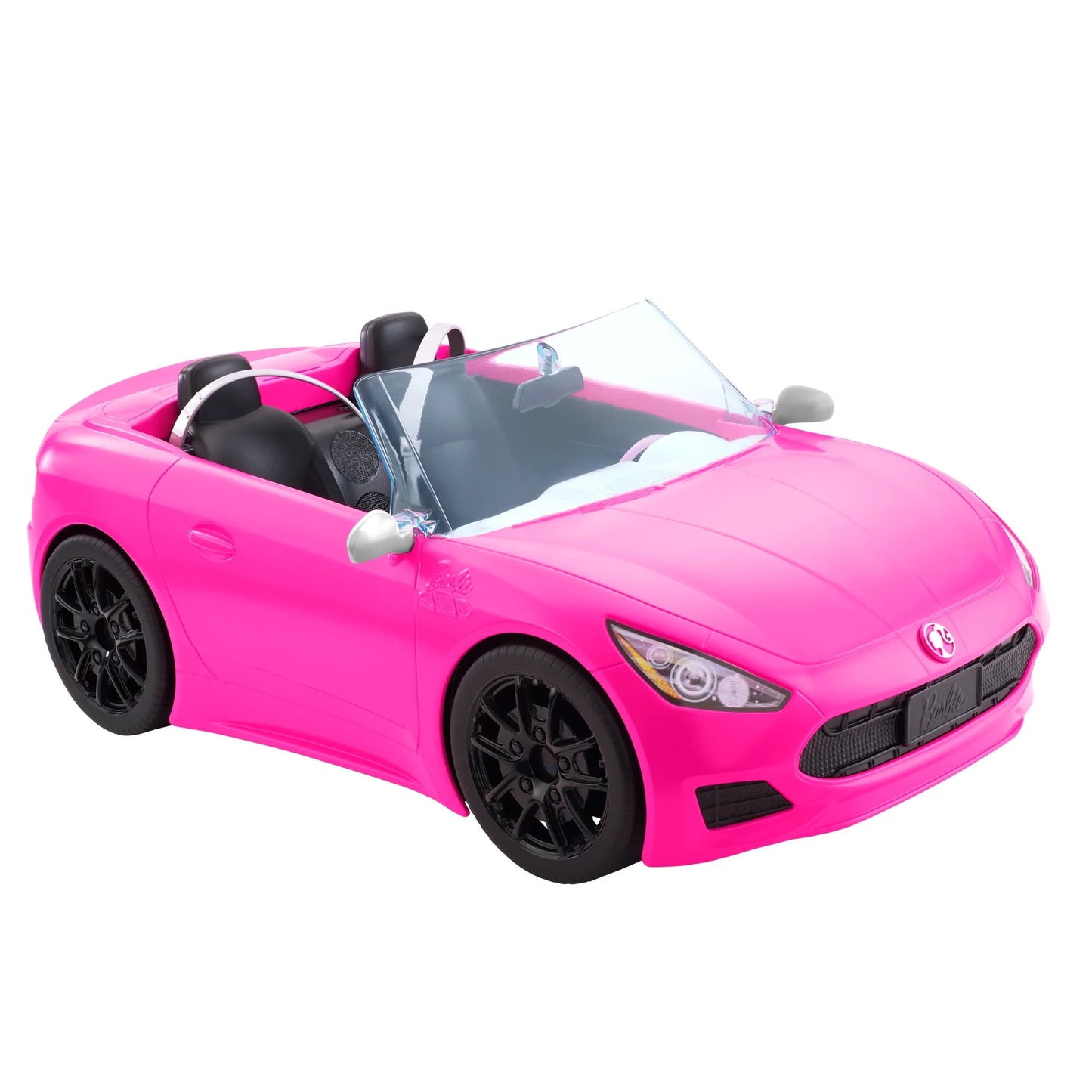 Barbie Convertible Toy Car, Bright Pink with Seatbelts and Rolling Wheels (Seats 2 Dolls), Toy for 3 Years and Up